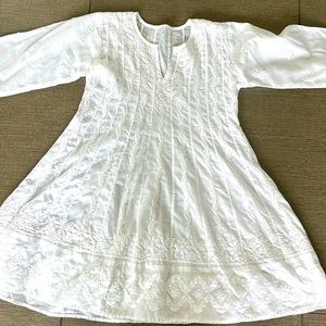 New Girls cotton white dress or kurti/kurta with embroidery